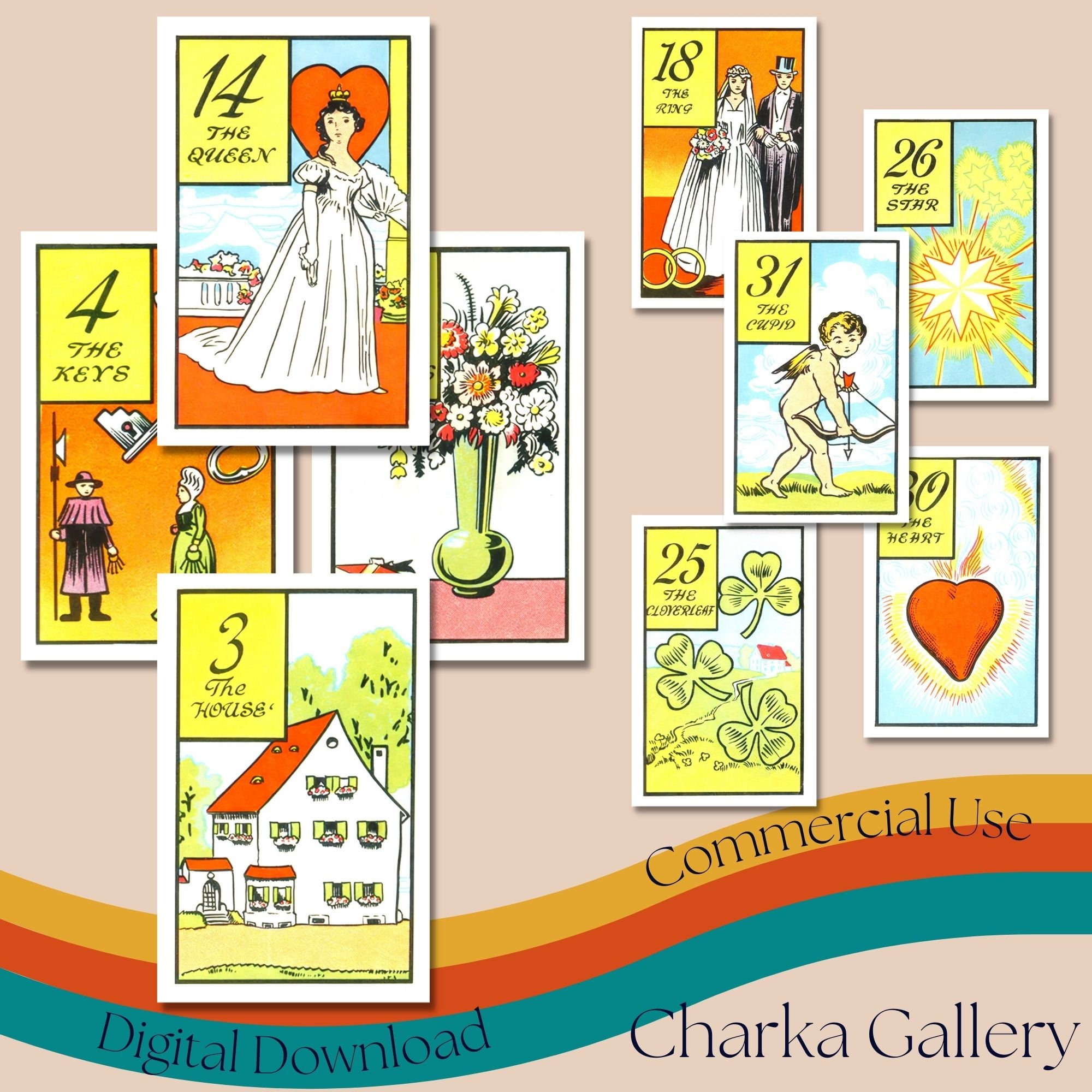 Printable old Gypsy Fortune Telling Card Deck, Vintage Ephemera Collage ...