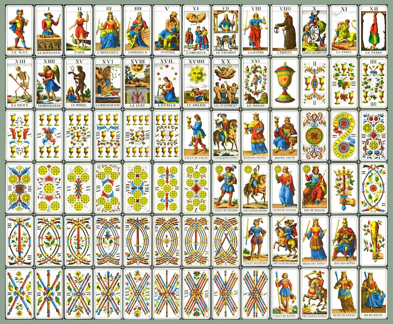 Printable the 1JJ Swiss Tarot Card Deck, High Resolution Complete Set