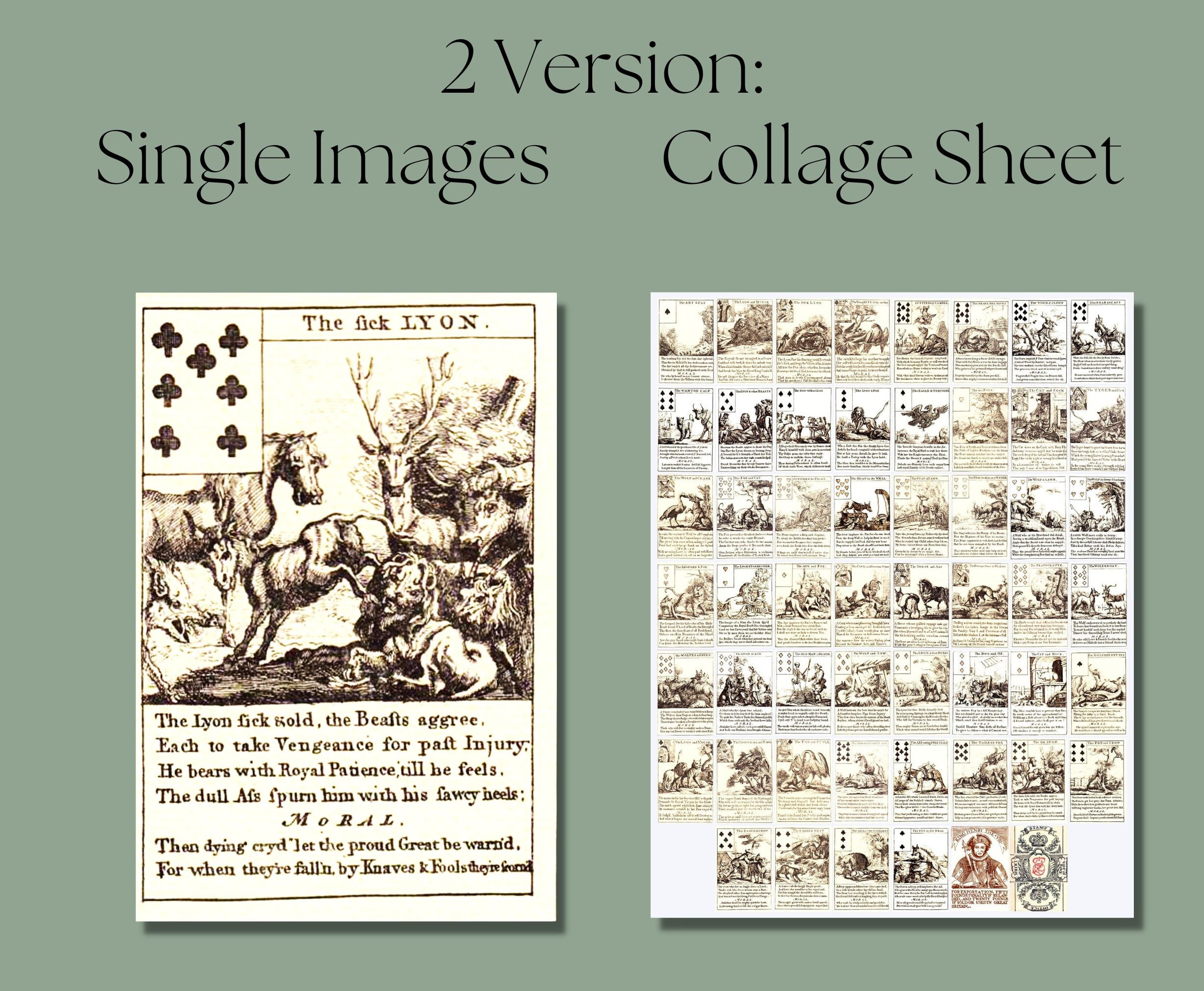 Printable aesop's Fables Playing Cards Full Deck, Vintage Card Game ...