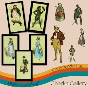 Druckbare Charaktere aus den Werken von Charles Dickens, JPG & PNG Formate, Illustrationen berühmter Romanfiguren, Junk Journal, Scrapbook