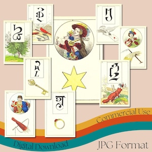 Cartes divinatoires Melle Lenormand vintage, jeu de cartes allemand imprimable, jeu de cartes à collectionner, scrapbooking, journalisation indésirable, éphémères, usage commercial