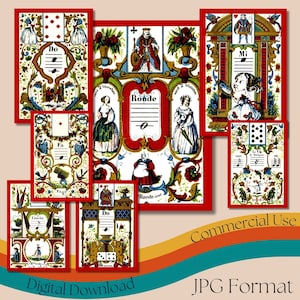 Vintage 'Musical' Playing Cards Complete Set, Printable French Card Game Full Deck, Antique Playing Cards for Collectors, Commercial Use