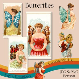 Schmetterlinge Zigaretten Karten, druckbare Vintage Zigaretten Karten, Junk Journal und Scrapbook Zubehör, Vintage Ephemera, kommerzielle Nutzung
