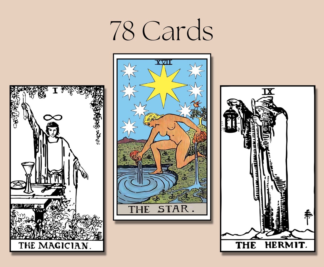 Printable Mini Tarot Card Deck Stickers, Black & White and Color Rider