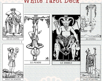 French Rider Waite Line Art • DIY Coloring Tarot Deck • Black and White Digital Stamps • Transparent PNG Clipart • Laser Cut Files
