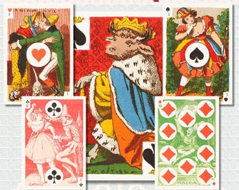 French Cartes Comiques, Humorous Transformation Cards, 52 Printable Cards, Victorian Comic Ephemera