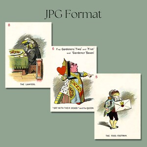 Cartas de jogar Alice no País das Maravilhas para impressão, baralho completo, página de colagem de coisas efêmeras vintage, diário de lixo, álbum de recortes, cartas ATC, uso comercial imagem 5