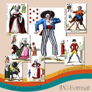 Vintage 'Comique' speelkaarten volledig kaartspel, Frans Cartomancy kaartspel, afdrukbare waarzeggerijkaarten, verzamelkaarten, commercieel gebruik