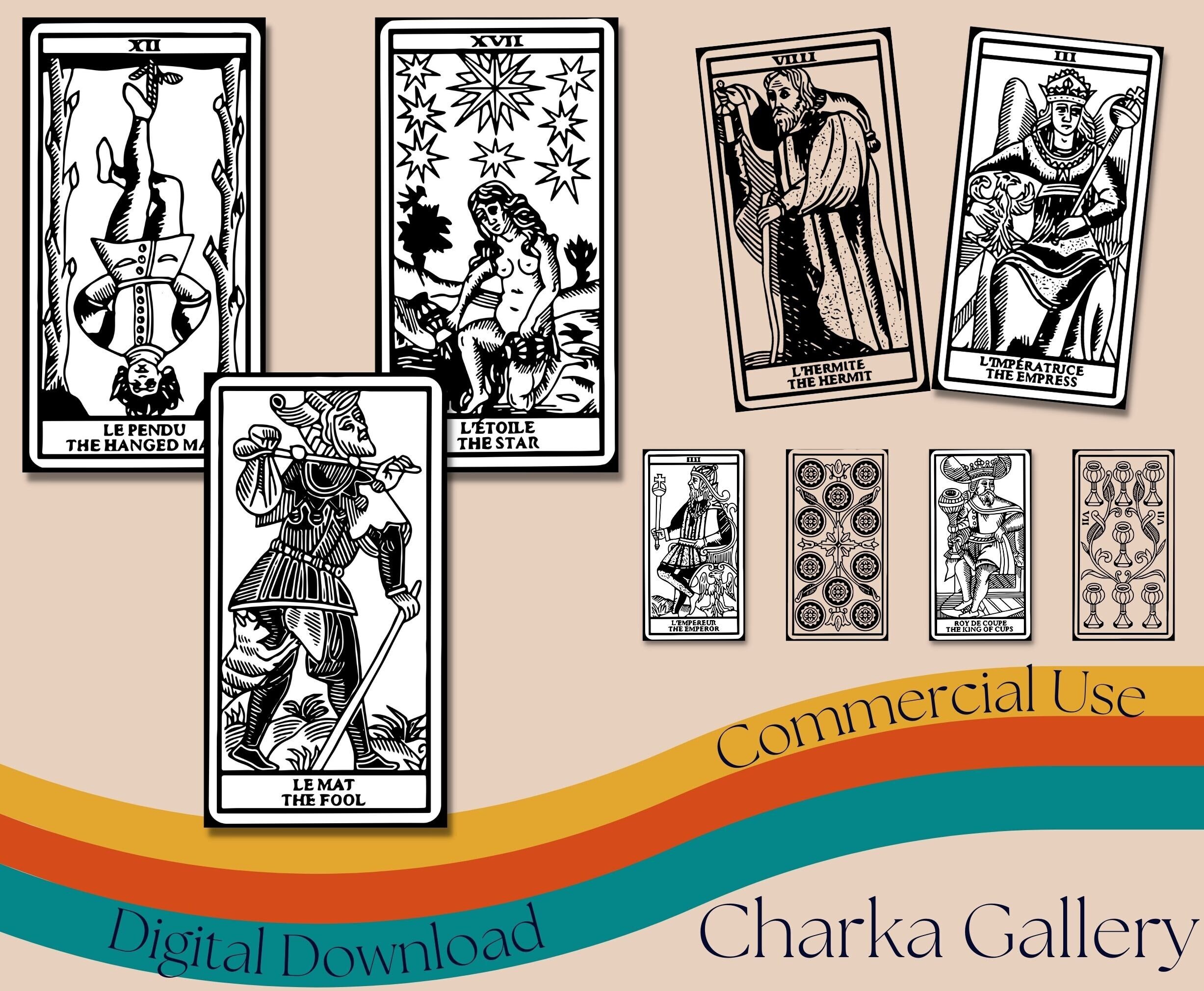 Printable tarot of Marseilles Black and White Tarot Card Deck, JPG ...