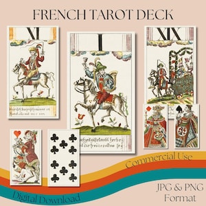 Französisches Tarot Deck, Vintage 1765 französisches Tarot Komplettset, druckbares antikes Tarot Deck, Wahrsagekarten, Orakel Deck, kommerzielle Nutzung
