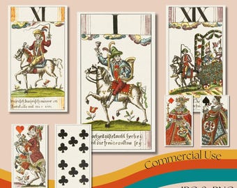 French Tarot Deck, Vintage 1765 French Tarot Complete Set, Printable Antique Tarot Deck, Divination Cards, Oracle Deck, Commercial Use