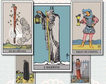 French Rider Waite Tarot • Tarot RWS en Français • Vintage Style Deck • French Learning Flashcards • Pamela Colman Smith Art • Large Prints