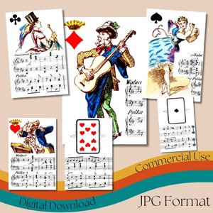 Antique German 'Musicalische' Playing Cards, Vintage Musical Theme Deck, Collectible Music Cards, Musical Illustration Cards, Commercial Use