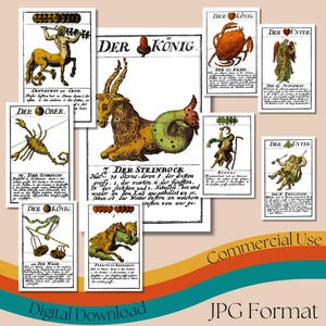 Vintage -1719- 'Astronomia' Playing Cards Full Deck, Printable German Playing Cards Complete Set, Collectible Deck, Commercial Use