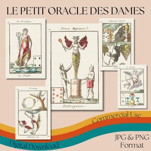 Cartes divinatoires Le Petit Oracle Des Dames, cartes de tarot Français, cartes de voyance antiques imprimables, pont Oracle vintage, collage de tarot