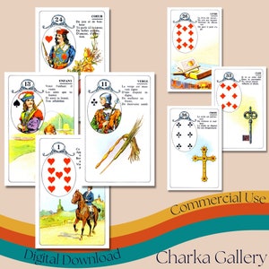 Jeu Carta Mundi Jeu Lenormand imprimable, feuille de collage vintage de cartes de divination, cartes divinatoires, usage commercial