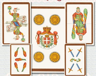 Antique Italian Playing Cards 1902 • Traditional Two-Headed Portrait Deck • 40 Large Printable Posters • Vintage Italy Heritage Art