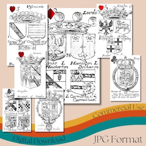Vintage 1690 'Scotch Heraldik' Spielkarten Volldeck, druckbares antikes Sammlerdeck, altes Kartenspiel, kommerzielle Nutzung