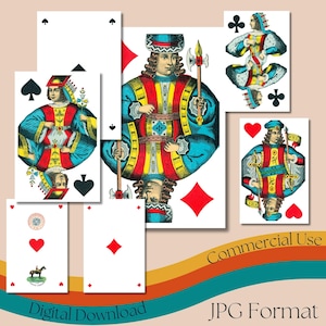 Vintage -1900- Playing Cards Full Deck, Printable Antique Card Game, Collectible Deck, Scrapbooking, Junk Journaling, Commercial Use