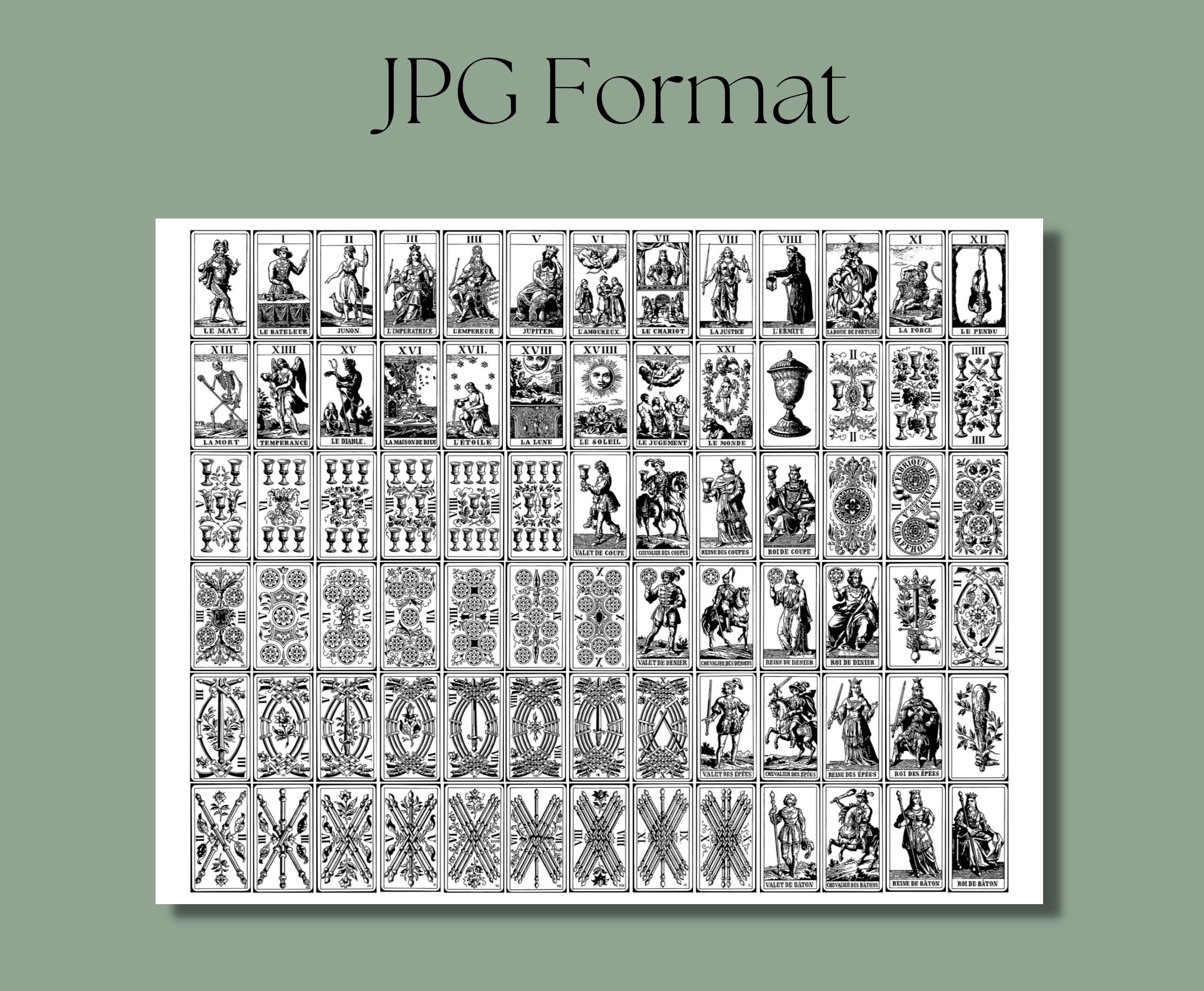 Printable the 1JJ Swiss Mini Tarot Card Deck Stickers, Black &amp; White ...