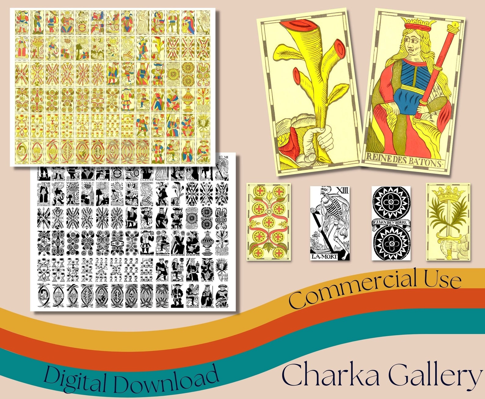 Printable Mini Tarot Card Deck Stickers, Black &amp; White and Color the ...