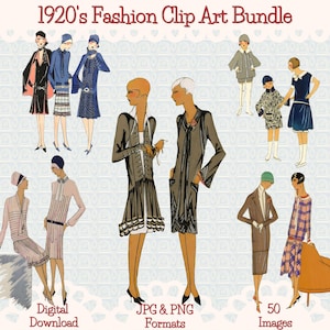 1920s Très Parisien Fashion Clip Art Bundle-8, Art Deco Fashion Illustrations, Transparent PNG, Vintage French Fashion, Commercial Use