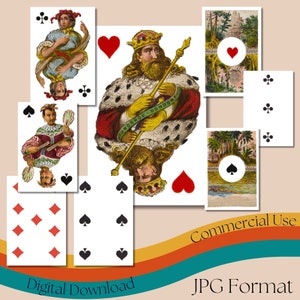 Cartas de jogo vintage 'Quatre Continents' Baralho completo, cartas de jogo de paciência francesa para impressão, cartas de jogo antigas colecionáveis, uso comercial