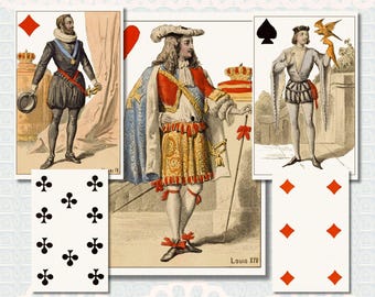 French Cartes Historiques 1878, Royal Portrait Playing Cards, 52 Printable Cards