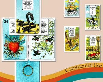 Vintage German Lenormand Deck • 1920s Fortune Telling Cards • Wahrsagekarten Oracle • Biedermeier Art Style • Printable Double Sided