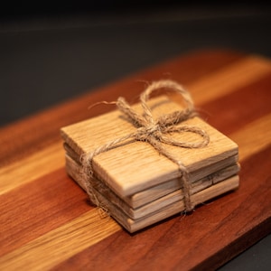 Handmade Oak Wood Coasters (Set of 4) - Reclaimed Wood Drink Mats