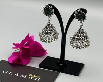 Glamah Oxidise Green Jhumki Earrings, Asian party wear bollywood styles, Indian Pakistani