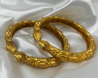 Gold-Plated Southasian Bangle pair | unique Kade Bala design | Bridal bangle| Inspired by Indian, Pakistani, and Nepali Jewellery