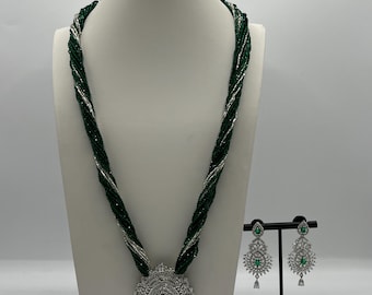 Hydro Potey Necklace AD Locket Earring Set Long Necklace Indian Jewellery boho beads necklace Nepali Jewellery wedding Gift Set dainty set