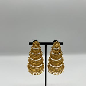 Large Gold Plated Tiered Chandbali Jhumka Earrings Traditional South Asian Wedding Jewelry,Indian Pakistani Nepali 5-Layer Statement Dangles