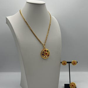 Gold chain with Navaratna pendant earrings and ring set gift for her daily wear chain Nepali and Indian necklace set