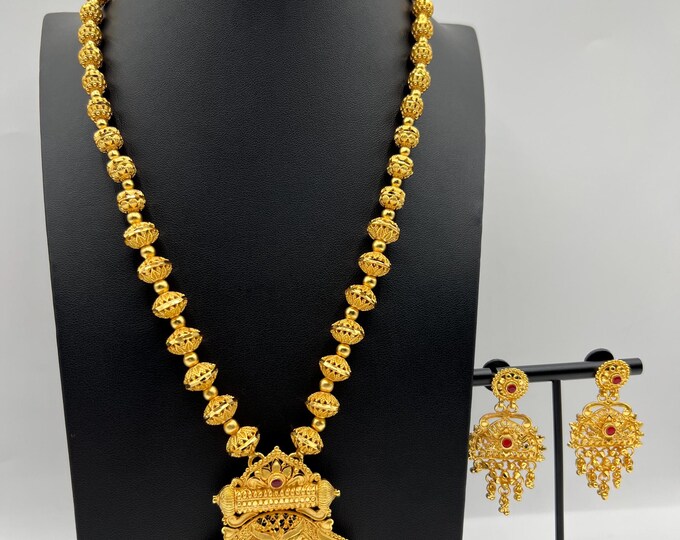 24k Gold Plated Ball Chain Rani Haar Set - Etsy