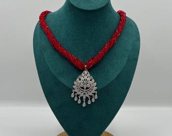 Hydro Potey Necklace Set Gold Plated Indian Nepali Jewellery with AD Pendant teej jewellery bridal jewellery gift for her boho bead necklace