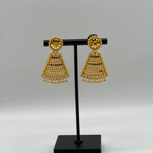 Gold Plated Jhumka Earrings Nepali Jewelry Gift for Her Traditional Teej Jewellery Indian Pakistani Ethnic Earrings bridal jewellery