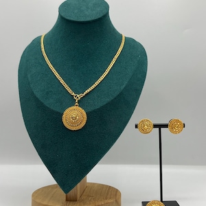 Gold Plated Chain with Pendant, Earrings, and Adjustable Ring | Elegant Jewellery Set for Daily Use | lightweight necklace set