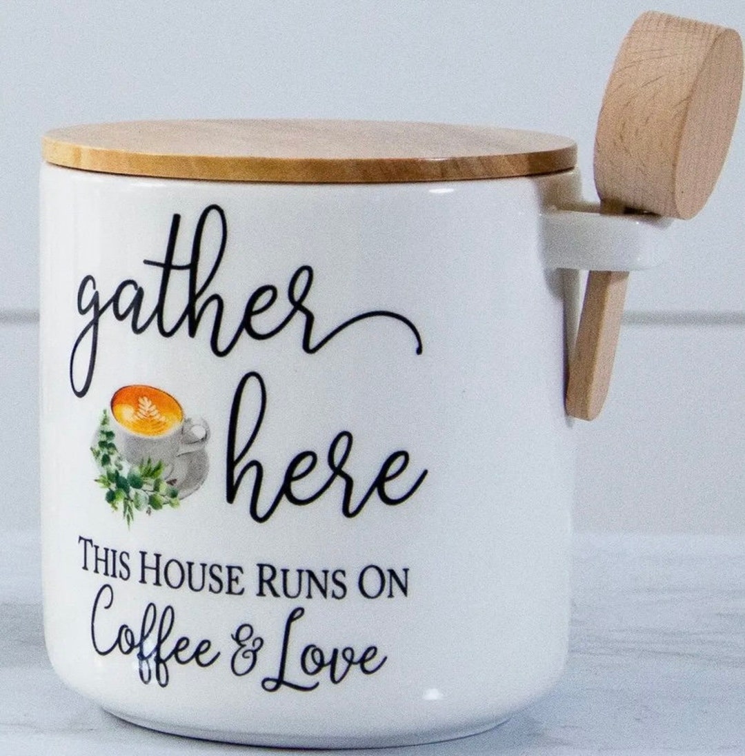 White Ceramic Coffee Canister With Scoop - Etsy