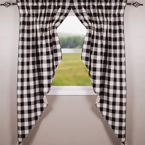 Buffalo Check Black-buttermilk Gathered Swag Curtains