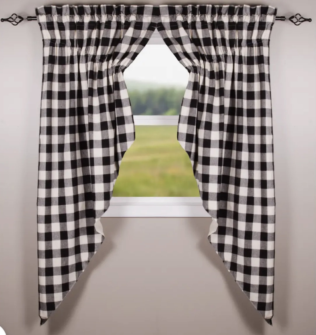 Farmhouse Buffalo Plaid Laced Curtain Set – Gingham Checkered Gathered Swag, 72x63 Inch Pair