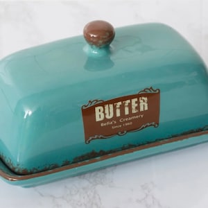 Farmhouse retro look ceramic butter dish.