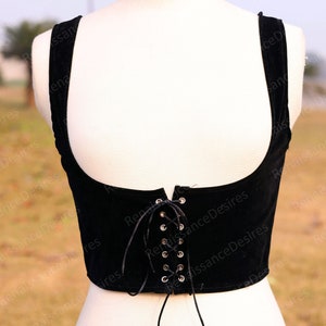 Renaissance Gothic Black Corset, Medieval Underbust Lace up Corset, Ren Faire Cupless Corset Top, Retro Strappy Cosplay Corset for Womens image 5