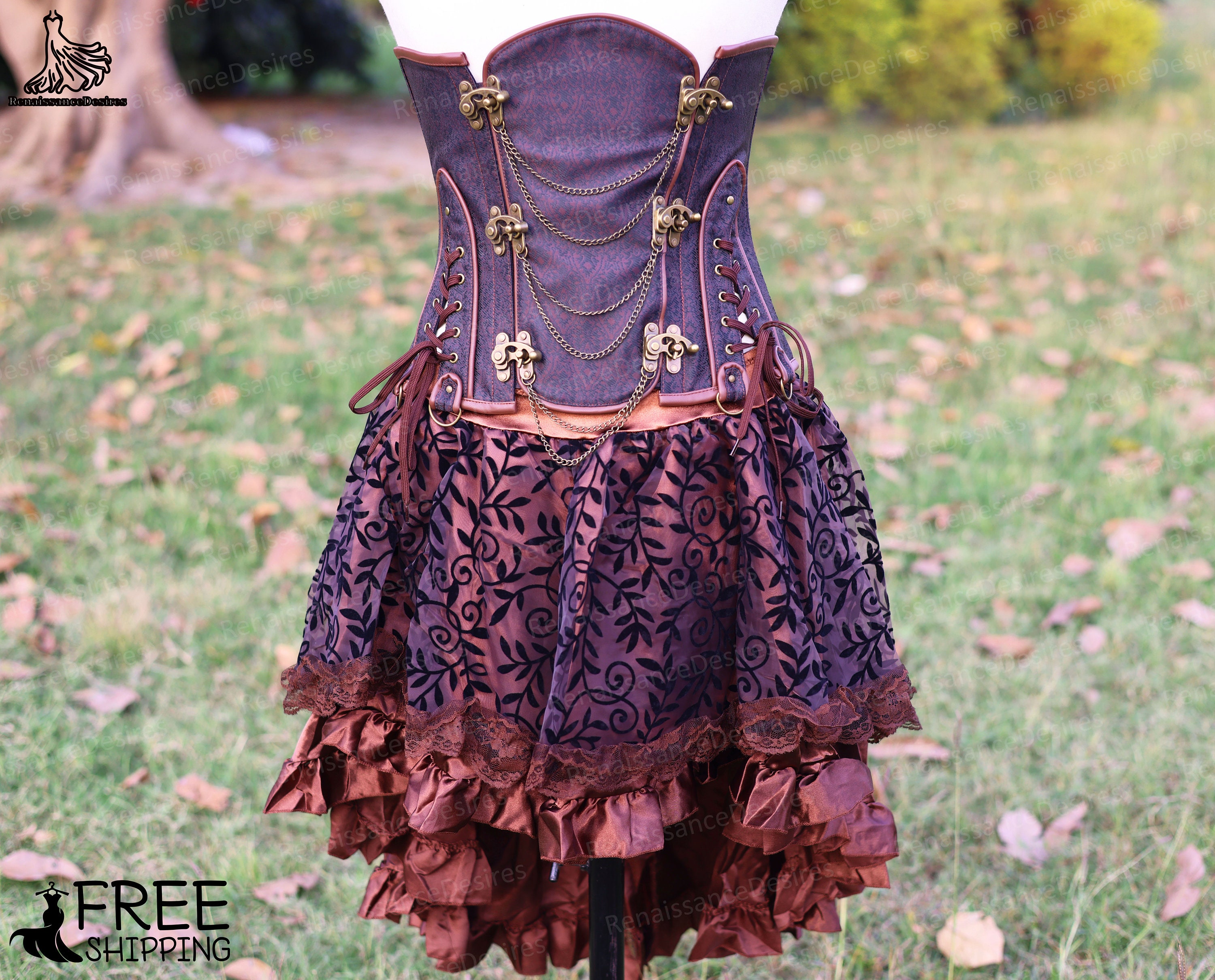 Brown Velvet Medieval Corset / Waistcoat Pirate Buccanteer Fancy Dress  Costume