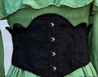 Renaissance Underbust Corset Belt, Floral Vintage Lace up Corset, Medieval Goth Black Corset, Ren Faire Unique Wide Waist Corset for Womens