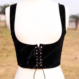 Renaissance Gothic Black Corset, Medieval Underbust Lace up Corset, Ren Faire Cupless Corset Top, Retro Strappy Cosplay Corset for Womens image 6