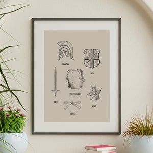 Full Armor of God, DIGITAL PRINT, Ephesians 6:13-17, Bible Print, Bible Poster, Armor of God, Bible Verse Print, Beige | Minimalist