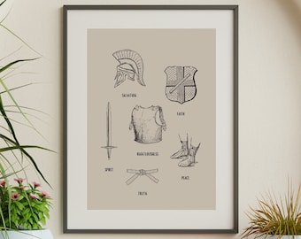 Full Armor of God, DIGITAL PRINT, Ephesians 6:13-17, Bible Print, Bible Poster, Armor of God, Bible Verse Print, Beige | Minimalist