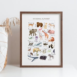 Animal Alphabet Art, Printable Alphabet Poster, A-Z Animal Species, Educational Illustration, Watercolor Animals | DIGITAL DOWNLOAD